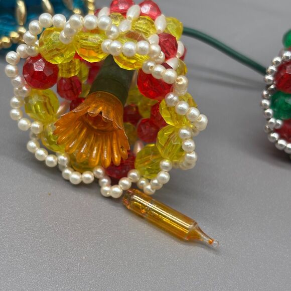 Vintage Beaded Bell Christmas Lights Covers 20 w/ Strand Flower Bulbs Parts READ - Picture 3 of 6